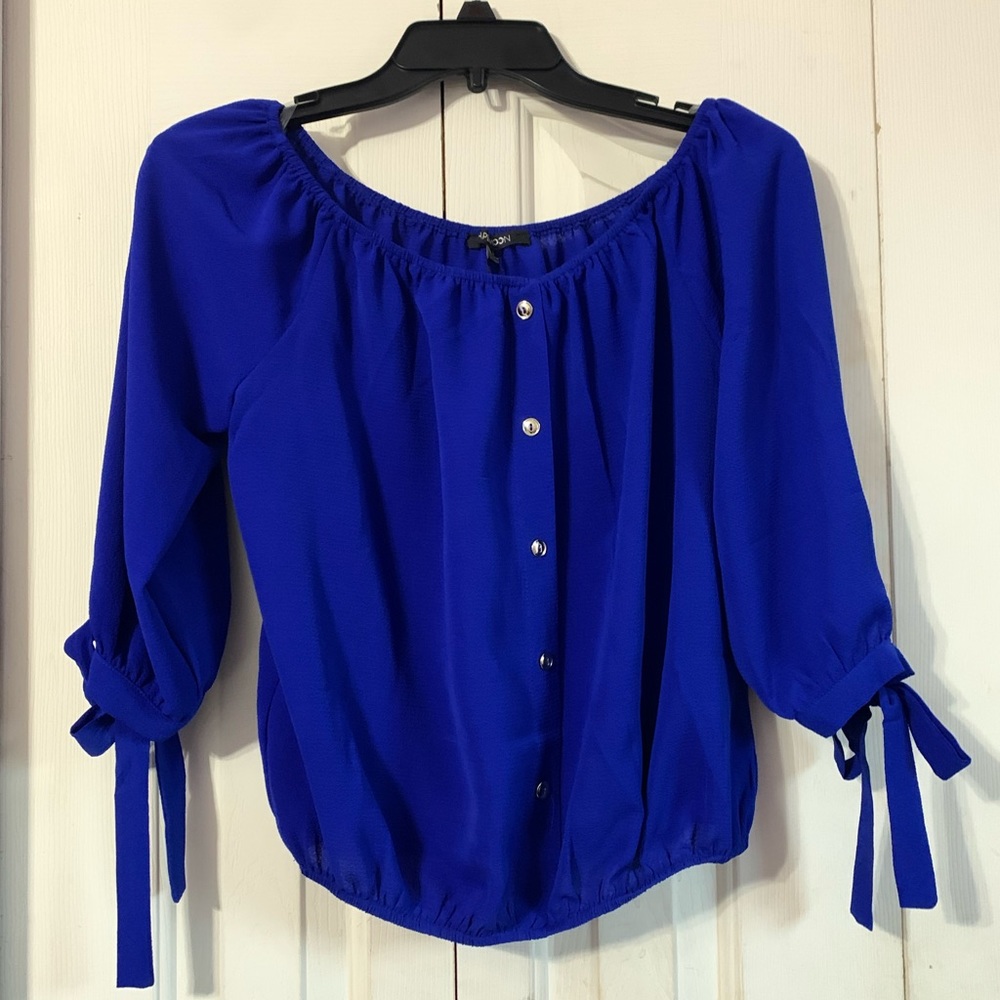 Royal blue buttoned off the shoulder blouse
